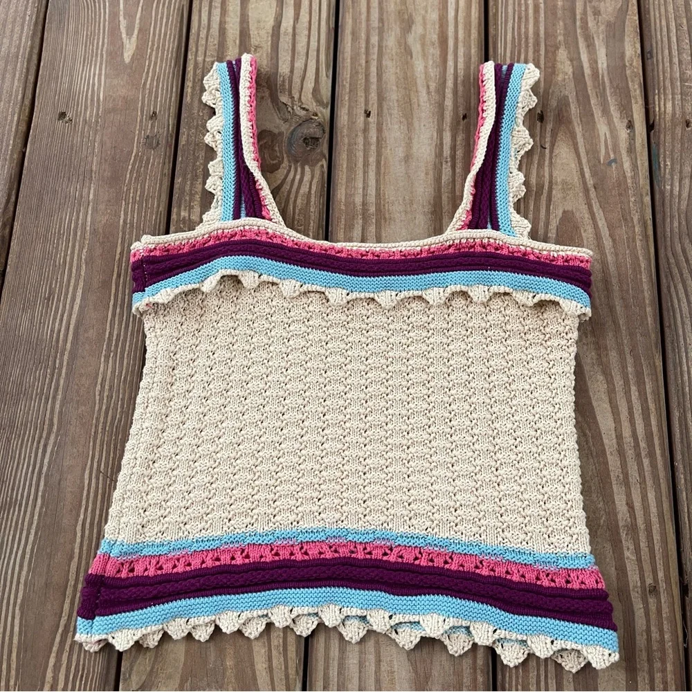 Marc New York Andrew Marc Crochet Knit Tank Top Boho Striped Small - Picture 6 of 6